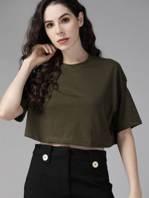 SPOWEARY Solid Women Round Neck Green T-Shirt