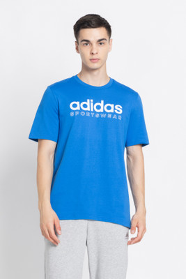 ADIDAS Printed Men Crew Neck Blue T-Shirt