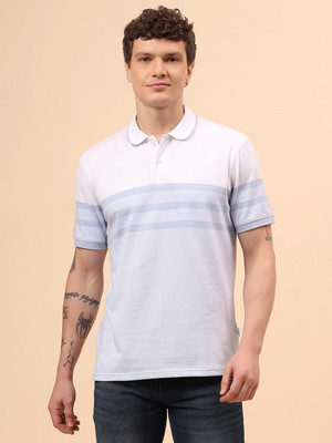 CANTABIL Striped Men Polo Neck Light Blue, White T-Shirt