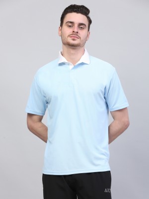 AIO SPORTS Solid Men Polo Neck Light Blue T-Shirt