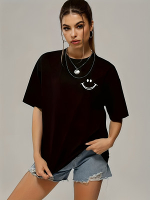 MX Printed Women Round Neck Black T-Shirt