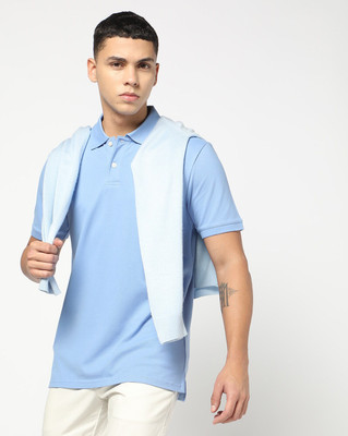 GAP Solid Men Polo Neck Blue T-Shirt