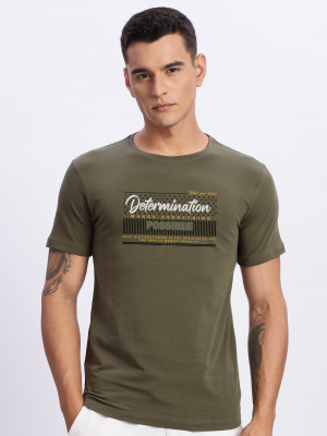 ADRO Printed Men Round Neck Dark Green T-Shirt