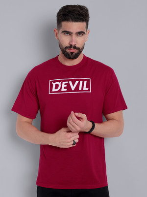 Go Devil Printed Men Round Neck Red T-Shirt