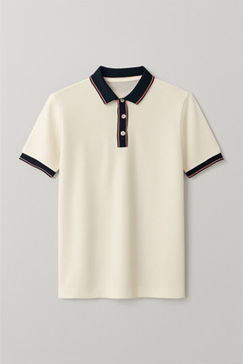 Wisetie Solid Men Polo Neck Beige T-Shirt
