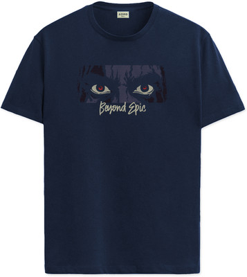 ADRO Graphic Print Men Round Neck Navy Blue T-Shirt