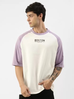 MANIAC Printed Men Round Neck Purple, White T-Shirt