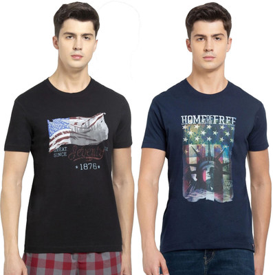 JOCKEY Graphic Print Men Round Neck Black, Dark Blue T-Shirt