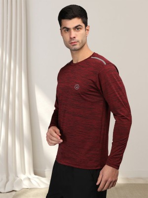 CHKOKKO Solid Men Round Neck Maroon T-Shirt