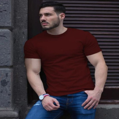 SAHAL FASHION Printed Men Round Neck Maroon T-Shirt
