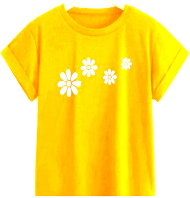 SAHAL FASHION Printed Women Round Neck Yellow T-Shirt