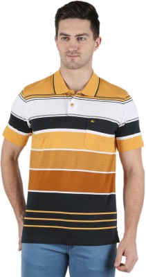 MONTE CARLO Striped Men Polo Neck Yellow T-Shirt