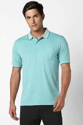 PETER ENGLAND Solid Men Polo Neck Blue T-Shirt