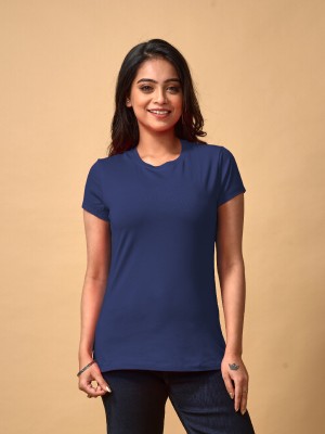 Lyra Solid Women Round Neck Dark Blue T-Shirt