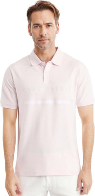 RARE RABBIT Solid Men Polo Neck Pink T-Shirt