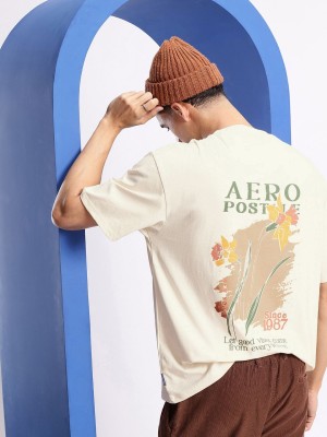 AEROPOSTALE Printed Men Round Neck Beige T-Shirt