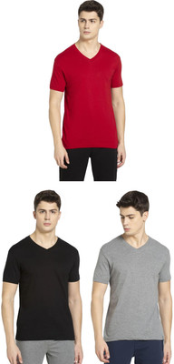 JOCKEY Solid Men V Neck Black, Grey, Red T-Shirt