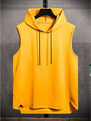 FURRR Solid Men Hooded Neck Yellow T-Shirt