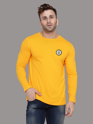 Money Leaf Solid Men Round Neck Yellow T-Shirt