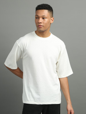 FROSEN FOX Solid Men Round Neck White T-Shirt