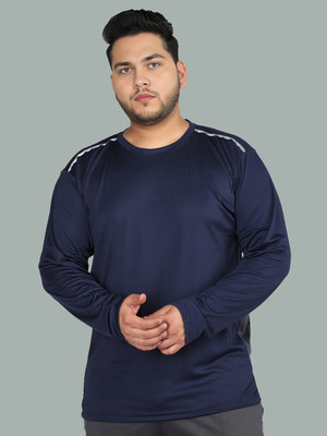 Sztori Solid Men Round Neck Navy Blue T-Shirt