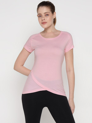 Ap'pulse Solid Women Round Neck Pink T-Shirt