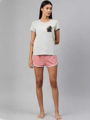 SZN Graphic Print Women Round Neck Grey T-Shirt