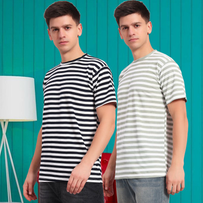 HEMLOCK Striped Men Round Neck Multicolor T-Shirt