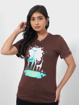RANGRIWAZ Graphic Print Women Round Neck Brown T-Shirt