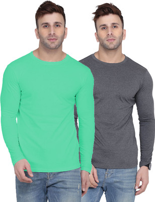 Kroptee Solid Men Round Neck Light Green, Grey T-Shirt