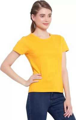 reddeared Solid Women Round Neck Yellow T-Shirt