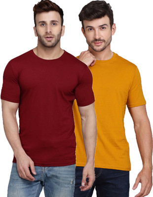SLOWLORIS Solid Men Round Neck Multicolor T-Shirt