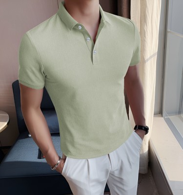 TRIPR ORIGINALS Solid Men Polo Neck Light Green T-Shirt