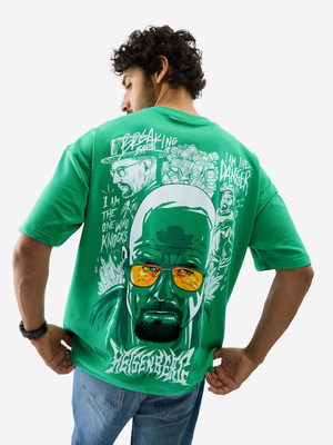 The Souled Store Printed Men Round Neck Green T-Shirt