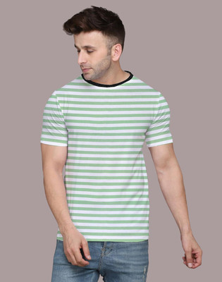GEUM Striped Men Round Neck Green T-Shirt
