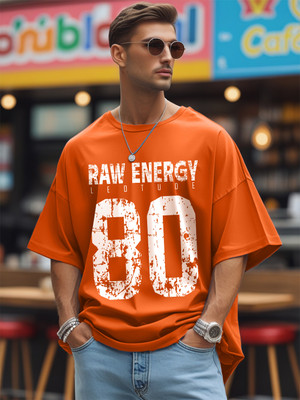 Leotude Printed Men Round Neck Orange T-Shirt
