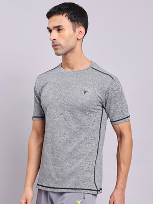 TECHNOSPORT Solid Men Round Neck Grey T-Shirt