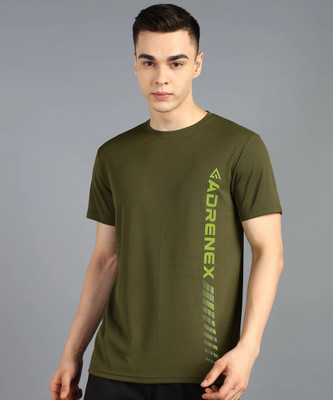 Adrenex Printed Men Round Neck Dark Green T-Shirt