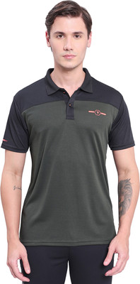 TECHNOSPORT Colorblock Men Polo Neck Green T-Shirt