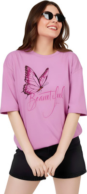PUBCLUB Printed Women Round Neck Purple T-Shirt
