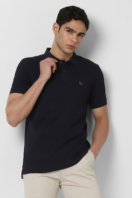 VAN HEUSEN Solid Men Polo Neck Dark Blue T-Shirt
