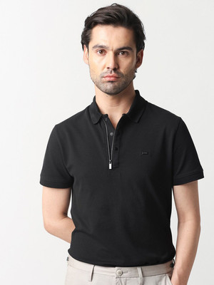 RARE RABBIT Solid Men Polo Neck Black T-Shirt