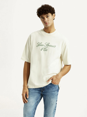 LEVI'S Embroidered Men Crew Neck Beige T-Shirt