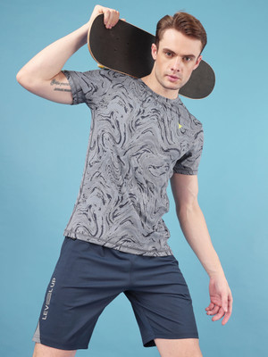 TECHNOSPORT Printed Men Round Neck Grey T-Shirt