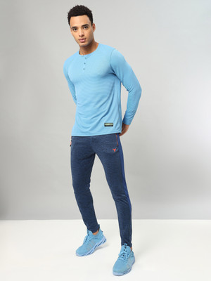 TECHNOSPORT Solid Men Round Neck Blue T-Shirt