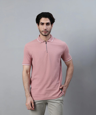 CANTABIL Solid Men Polo Neck Pink T-Shirt