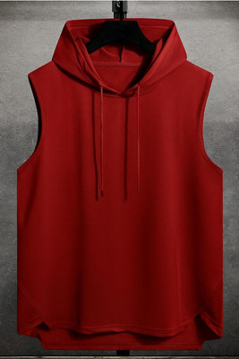 FURRR Solid Men Hooded Neck Red T-Shirt