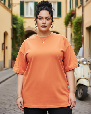 BEWAKOOF Solid Women Round Neck Orange T-Shirt