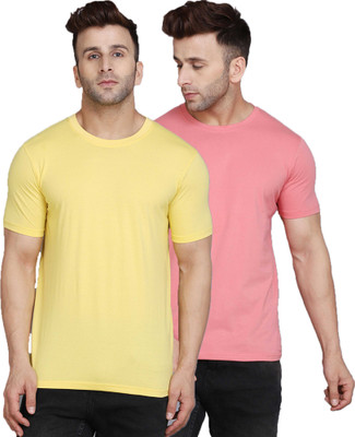 SLOWLORIS Solid Men Round Neck Multicolor T-Shirt