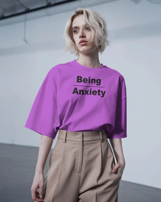 AZUREM Typography Women Round Neck Purple T-Shirt